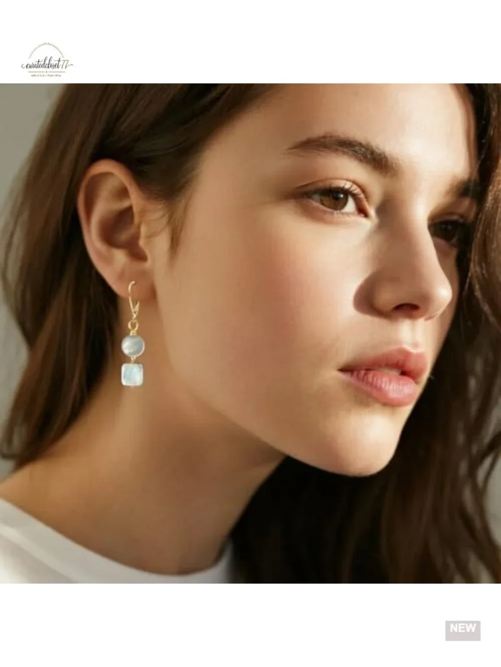 14K Yellow Gold Plated Natural Shell Dangle Drop Earrings